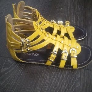Yellow and gold gladiator flat sandals